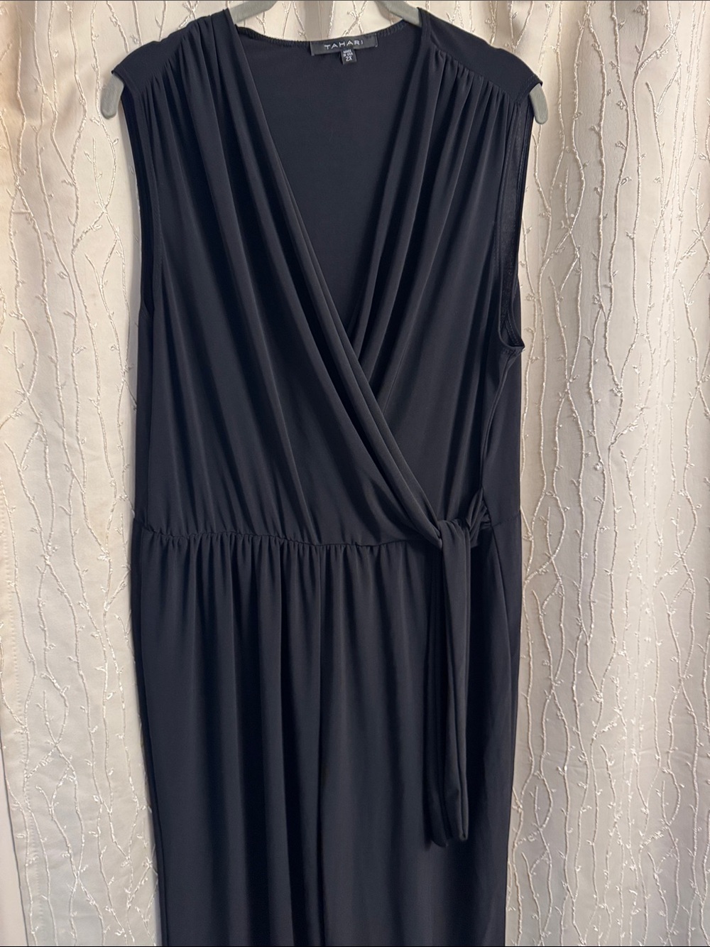 Tahari Black Sleeveless Wrap Jumpsuit with Self-Tie - Picture 3 of 6